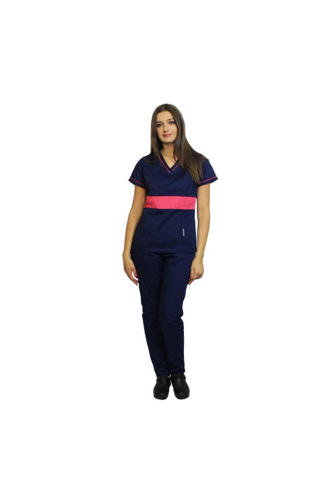 Costum medical bleumarin cu ciclam, model Sofia