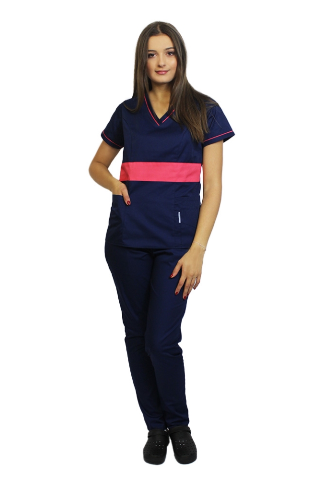 Costum medical bleumarin cu ciclam, model Sofia