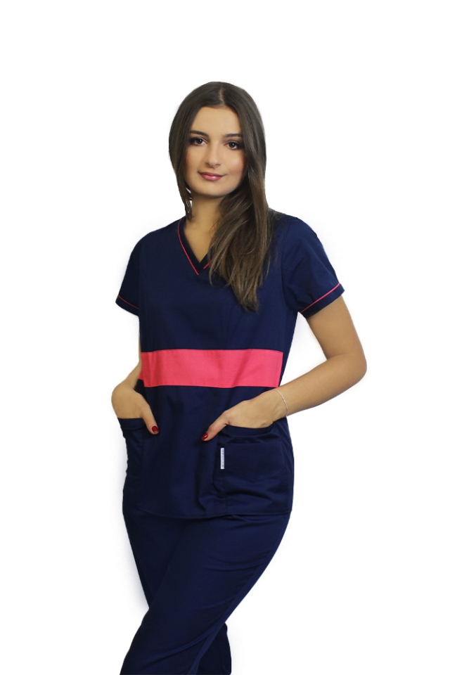 Halat medical bleumarin cu ciclam, model Sofia