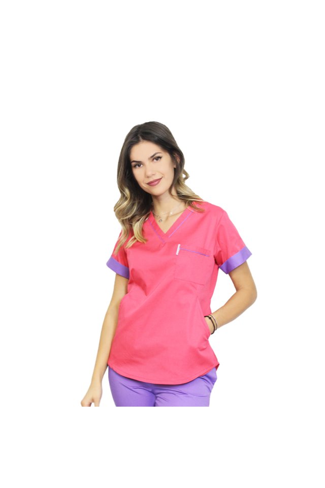 Halat medical ciclam cu mov, cu doua buzunare ascunse, model Amani