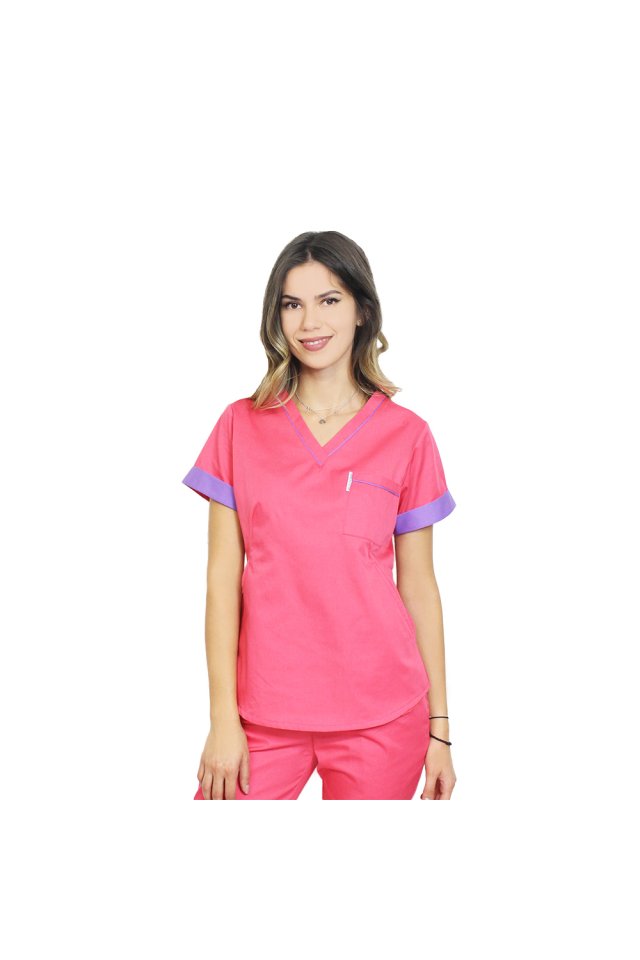 Halat medical ciclam cu mov, cu doua buzunare ascunse, model Amani