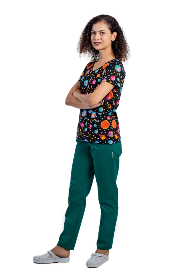 Costum medical Saturn, cu bluza cu anchior si pantaloni cu elastic