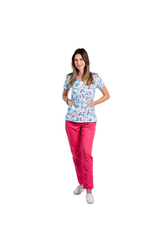 Costum medical Brush, cu bluza cu anchior si pantaloni cu elastic