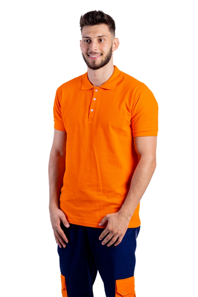 Tricou Ambulanta, portocaliu, tip polo, model unisex, cu guler si inchidere cu nasturi..