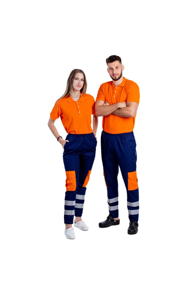 Tricou Ambulanta, portocaliu, tip polo, model unisex, cu guler si inchidere cu nasturi