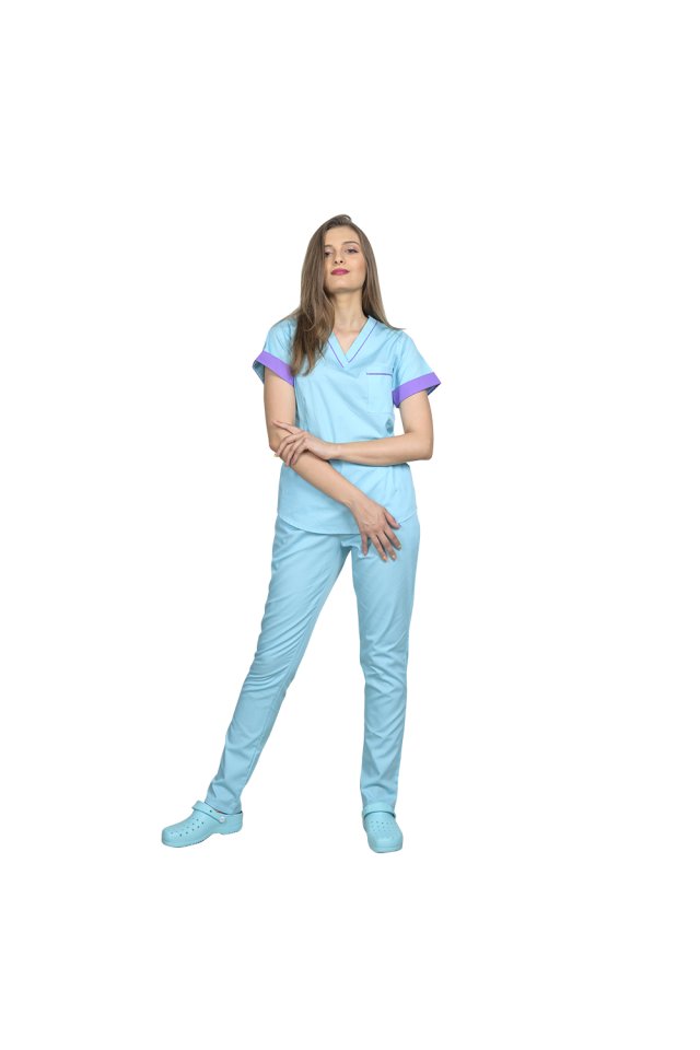 Costum medical menta cu mov, model Amani