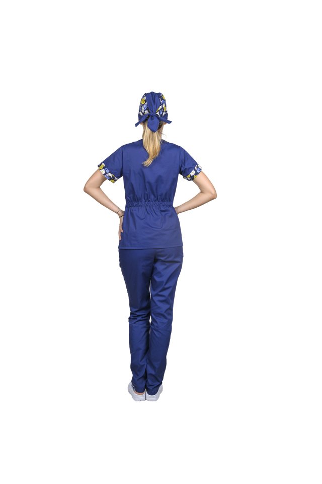 Costum medical bleumarin DUO Donkey, cu halat cu anchior si pantaloni  cu elastic