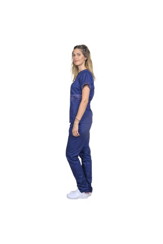 Costum medical bleumarin DUO Army, cu halat cu anchior si pantaloni  cu elastic
