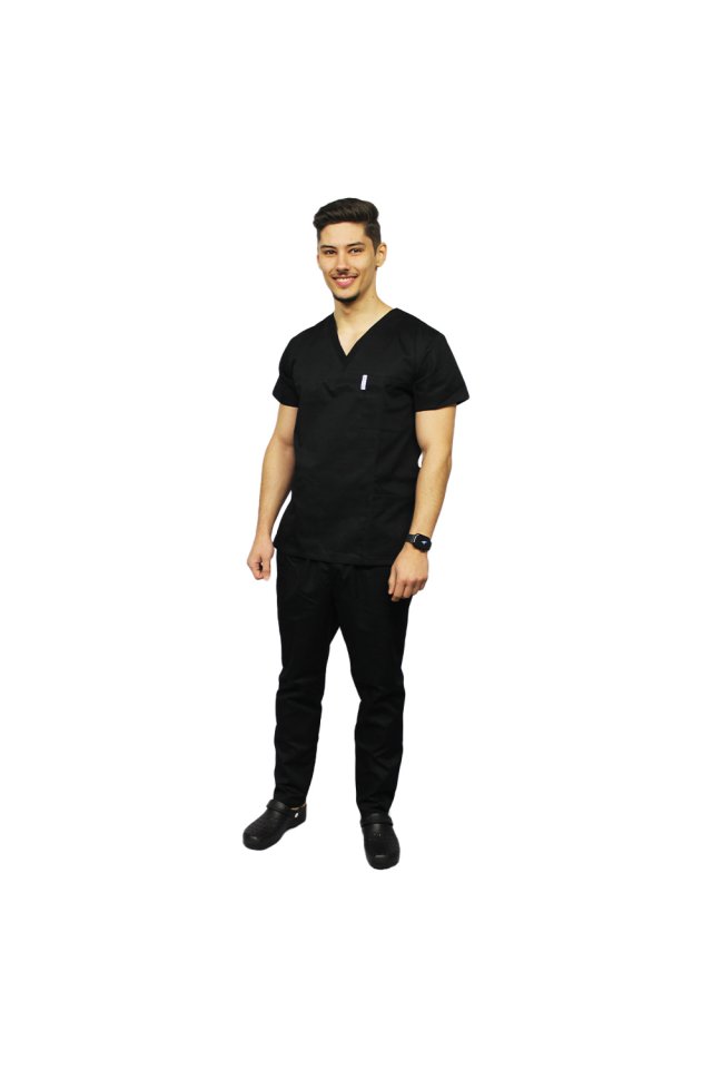 Costum medical barbati negru,model unisex