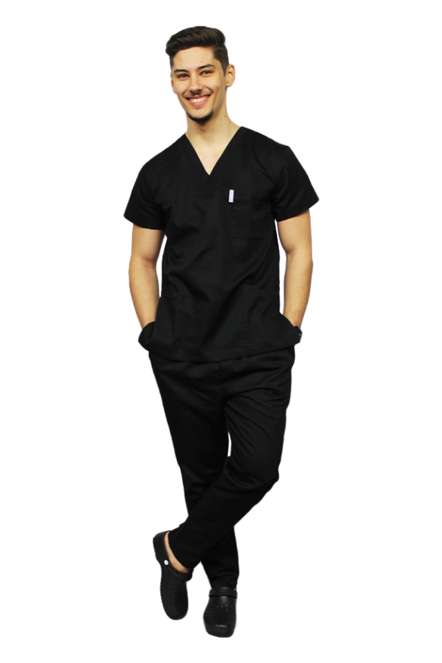 Costum medical barbati negru,model unisex