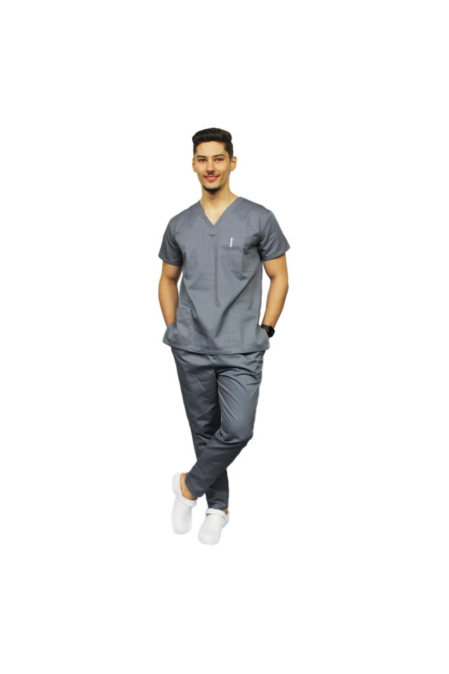 Costum medical barbati gri unisex