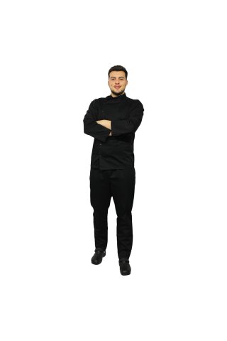 Uniforma bucatar tip tunica negru cu maneca lunga
