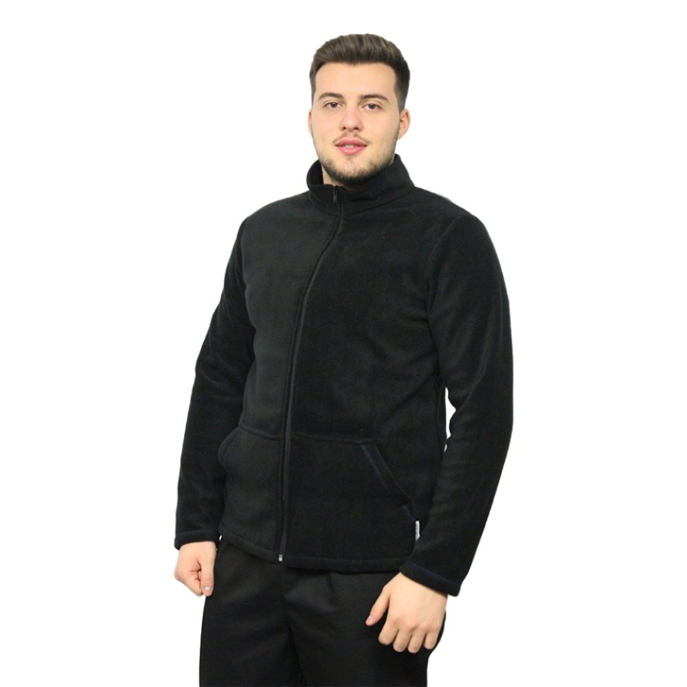 Jacheta medicala polar neagra, unisex, cu doua buzunare aplicate