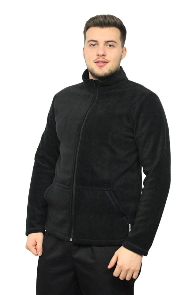 Jacheta medicala polar neagra, unisex, cu doua buzunare aplicate