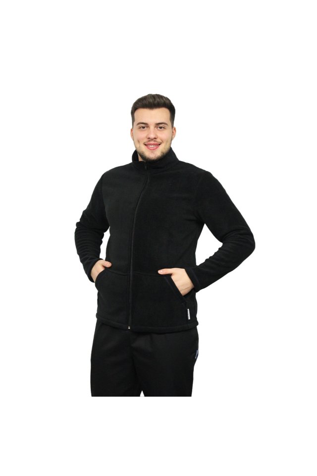 Jacheta medicala polar neagra, unisex, cu doua buzunare aplicate