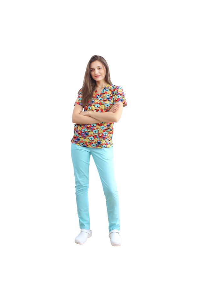 Costum medical Muppets, cu halat cu anchior si pantaloni  cu elastic