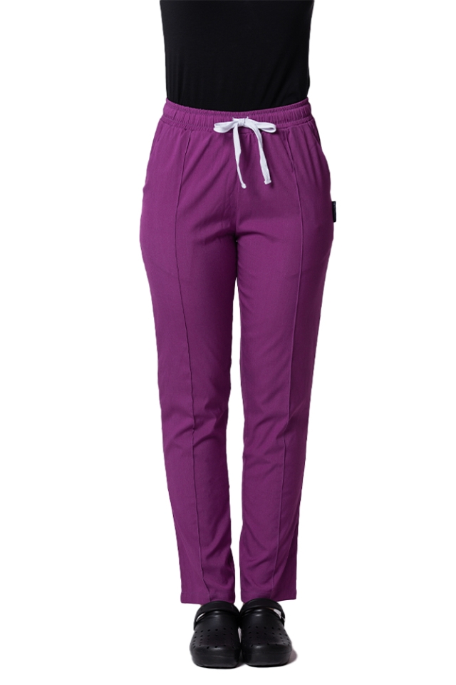 Pantaloni medicali stretch magenta cu snur si elastic