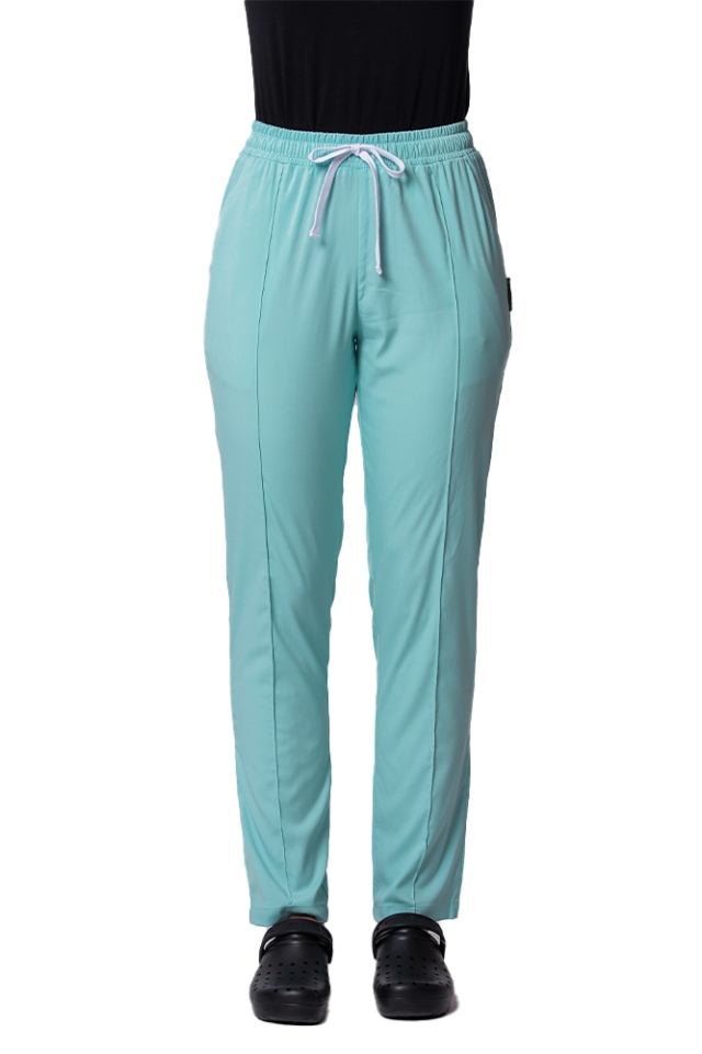 Pantaloni medicali stretch menta cu snur si elastic..