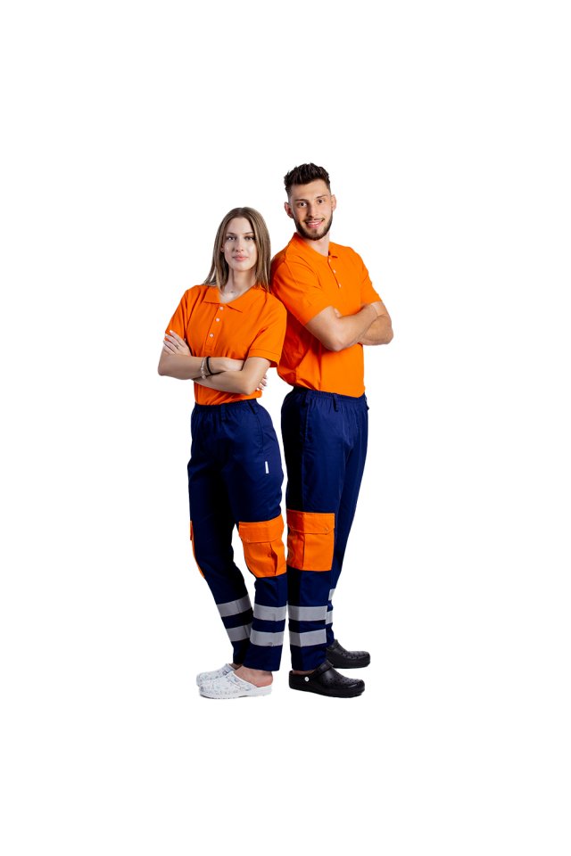 Tricou Ambulanta, portocaliu, tip polo, cu guler si inchidere cu nasturi