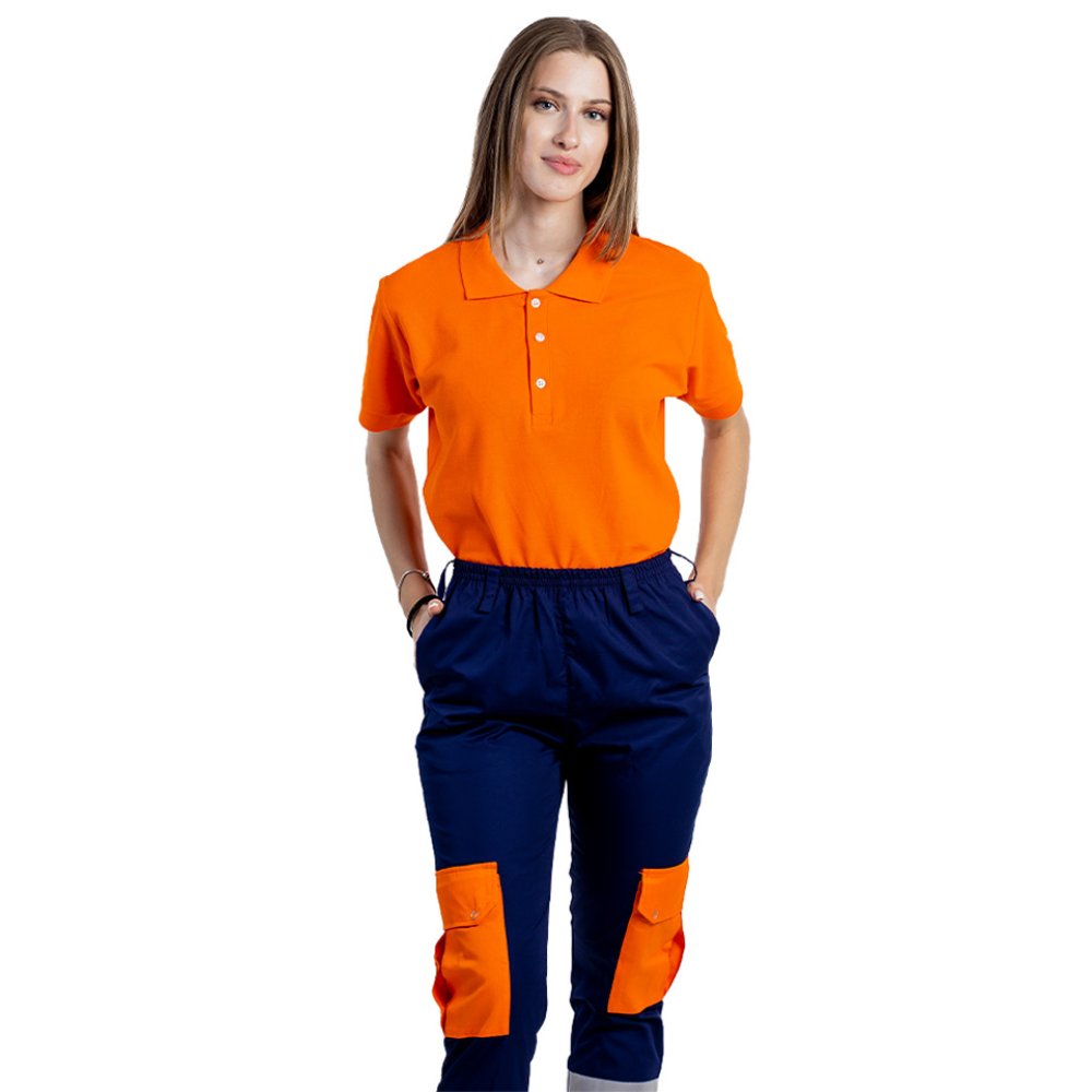 Tricou Ambulanta, portocaliu, tip polo, cu guler si inchidere cu nasturi