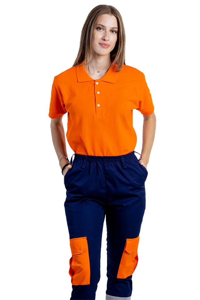 Tricou Ambulanta, portocaliu, tip polo, cu guler si inchidere cu nasturi