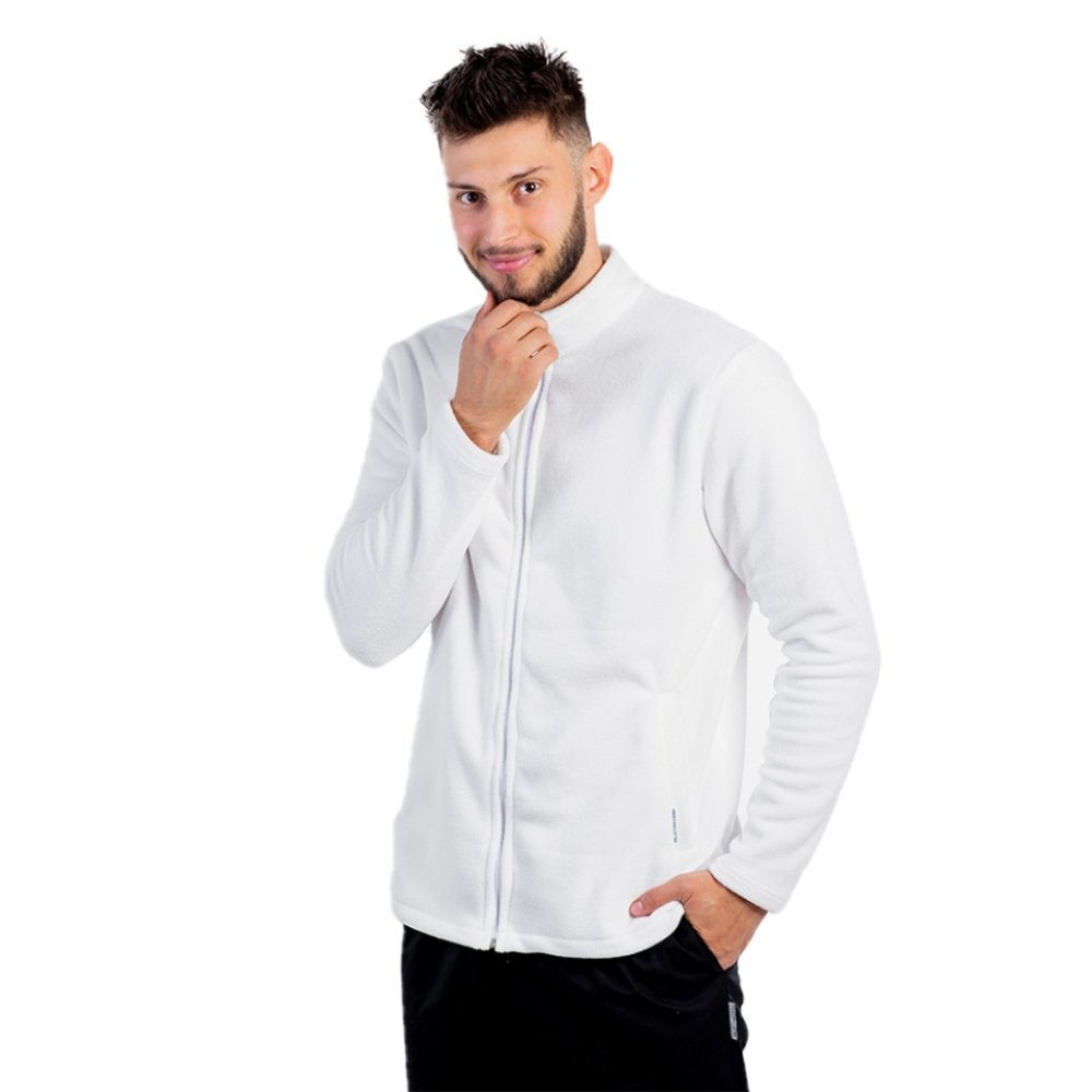 Jacheta medicala polar alba, unisex, cu doua buzunare aplicate