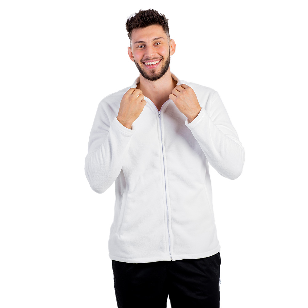 Jacheta medicala polar alba, unisex, cu doua buzunare aplicate