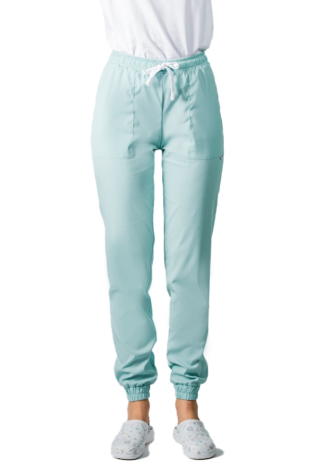 Pantaloni medicali stretch tip jogger menta cu snur si elastic in talie si la glezna