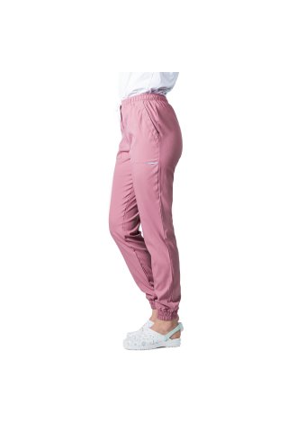 Pantaloni medicali stretch tip jogger roz pudrat cu snur si elastic in talie si la glezna