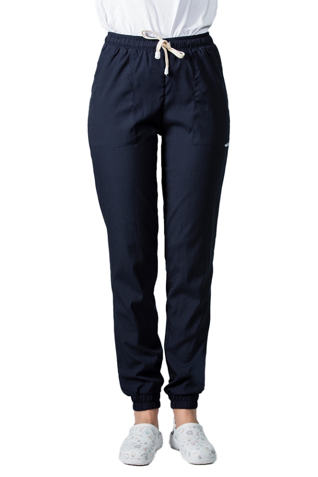 Pantaloni medicali stretch tip jogger bleumarin cu snur si elastic in talie si la glezna..