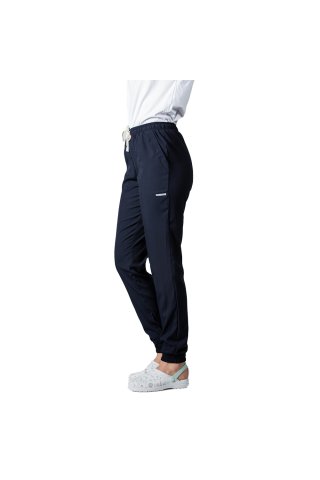 Pantaloni medicali stretch tip jogger bleumarin cu snur si elastic in talie si la glezna