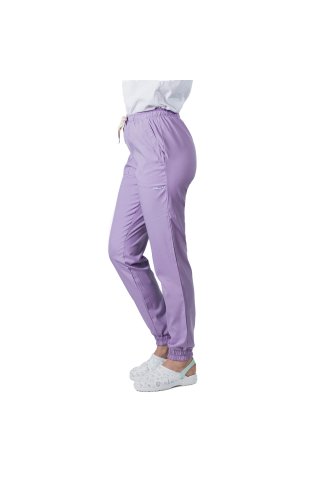 Pantaloni medicali stretch tip jogger lila cu snur si elastic in talie si la glezna