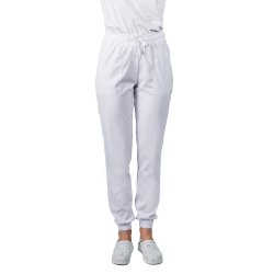 Pantaloni medicali stretch tip jogger alb cu snur si elastic in talie si la glezna