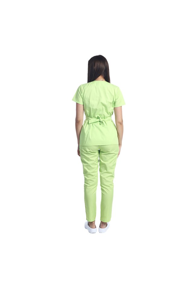 Halat medical kimono lime cu doua buzunare aplicate