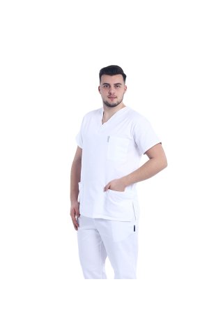 Costum medical barbati alb unisex