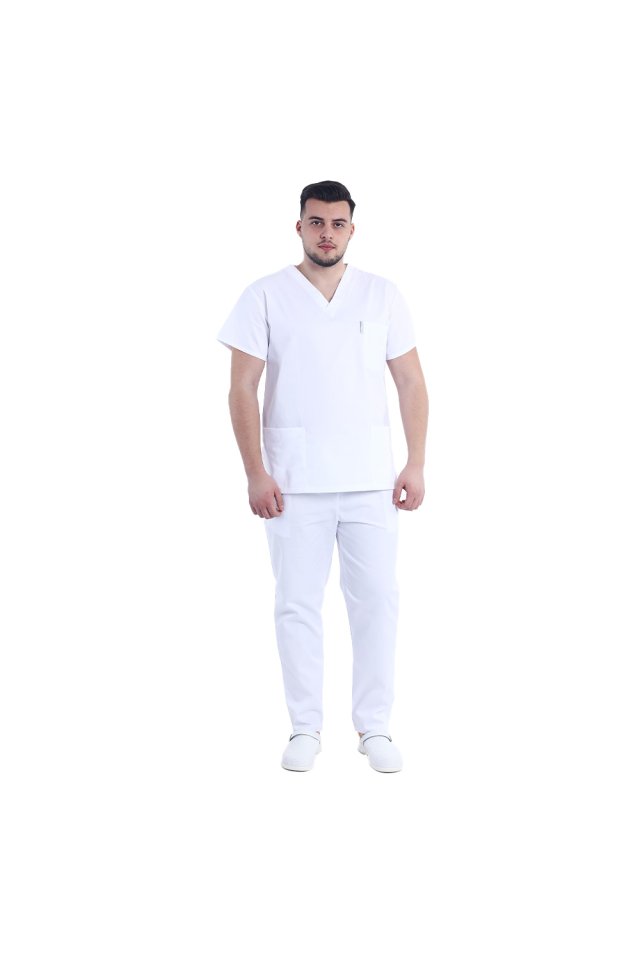 Costum medical barbati alb unisex