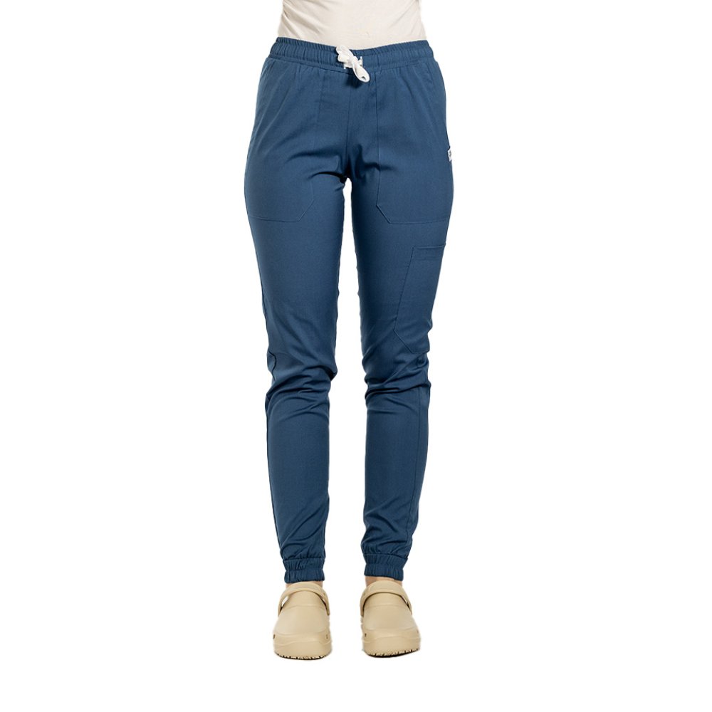 Pantaloni medicali stretch tip jogger jeans cu snur si elastic in talie si la glezna