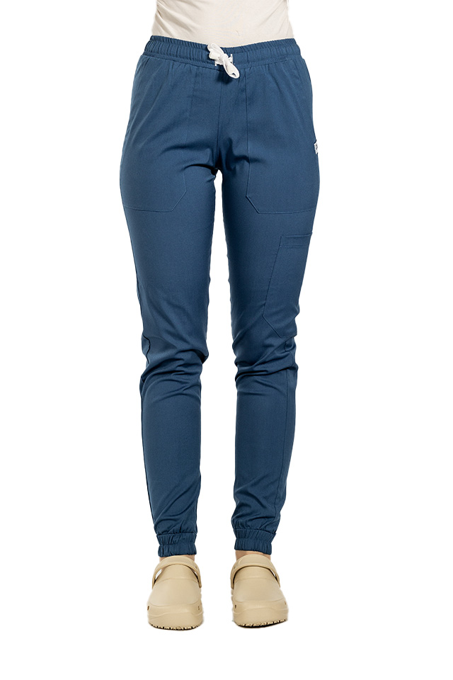 Pantaloni medicali stretch tip jogger jeans cu snur si elastic in talie si la glezna