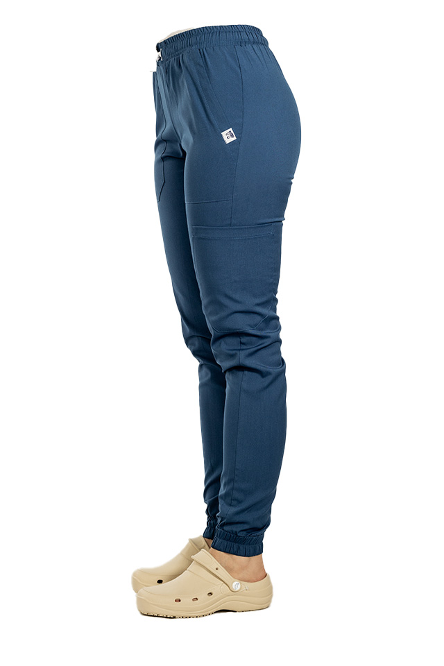 Pantaloni medicali stretch tip jogger jeans cu snur si elastic in talie si la glezna