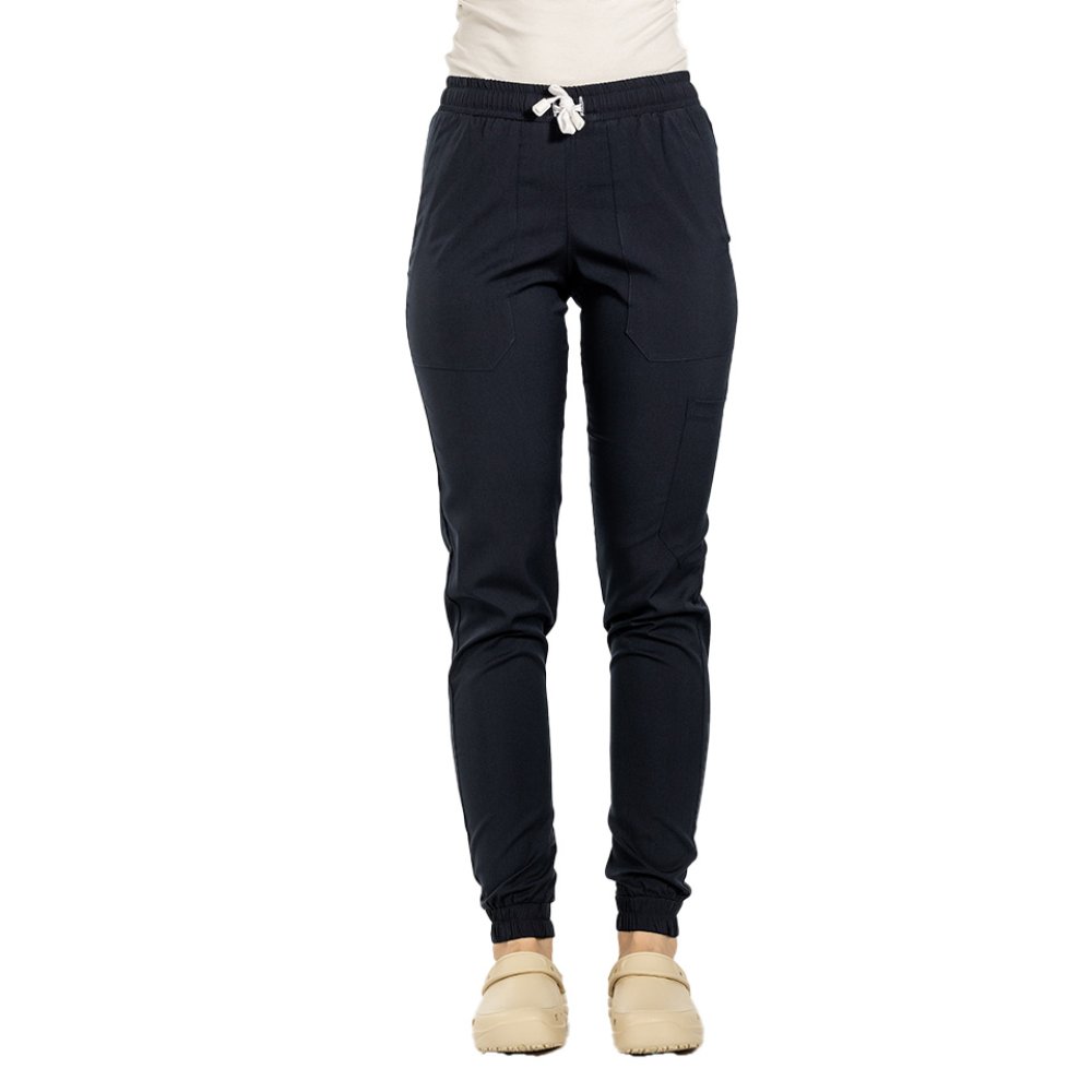 Pantaloni medicali stretch tip jogger bleumarin cu snur si elastic in talie si la glezna Pantaloni medicali stretch tip jogger bleumarin cu snur si elastic in talie si la glezna