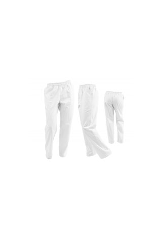 Pantaloni HORECA unisex albi cu elastic si doua buzunare laterale