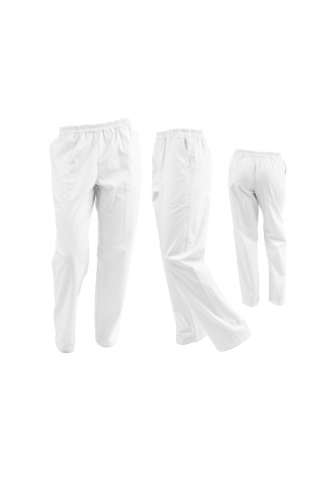 Pantaloni HORECA unisex albi cu elastic si doua buzunare laterale