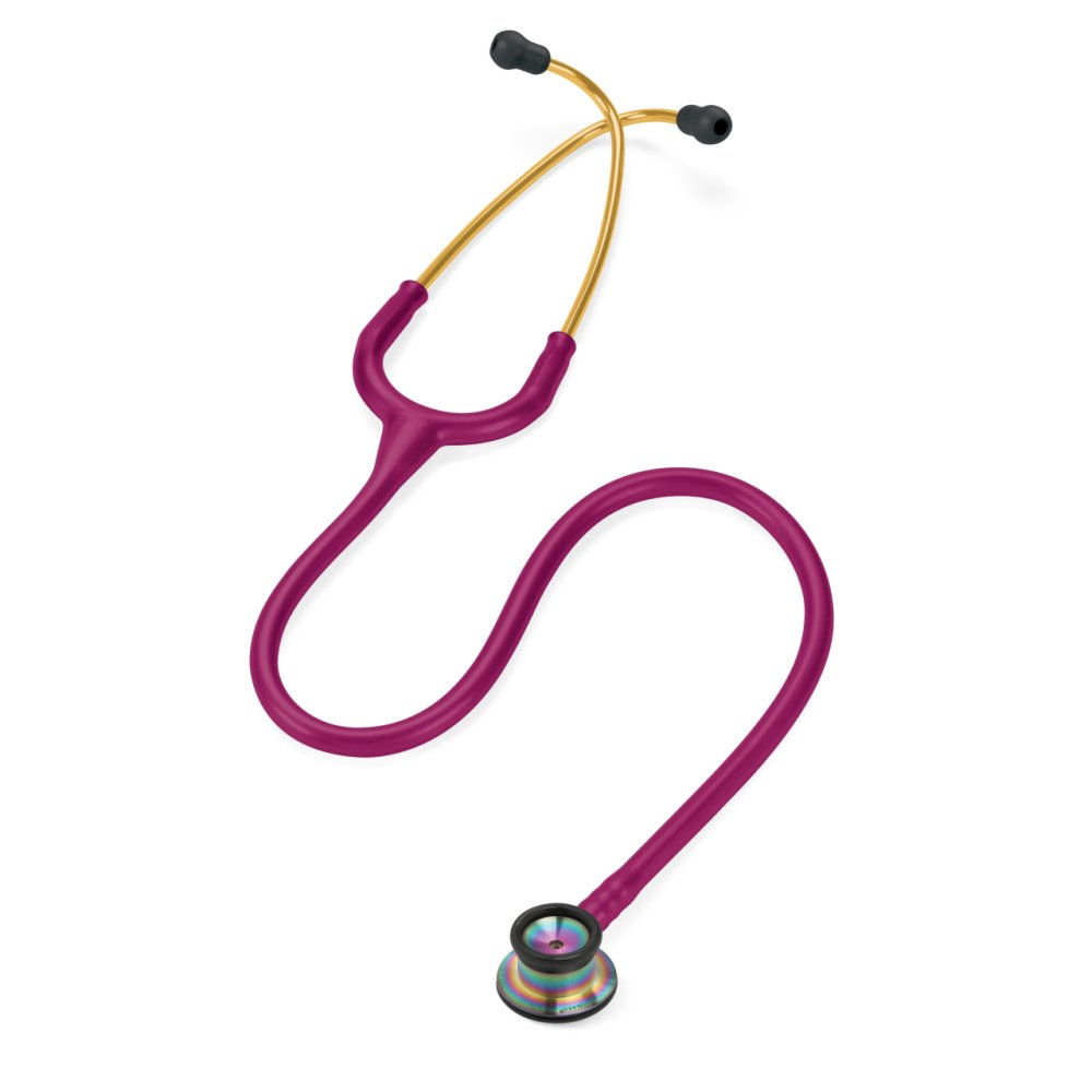 Pachet costum medical kimono elastic magenta cu saboti si stetoscop littmann, cadou halat polar magenta si boneta