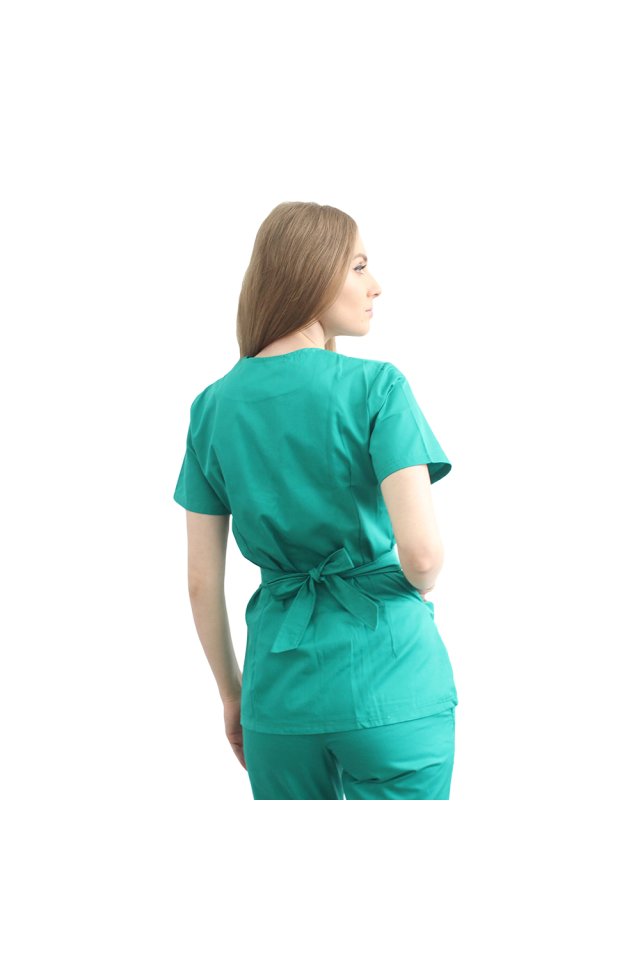 Halat medical kimono verde chirurgical cu doua buzunare aplicate