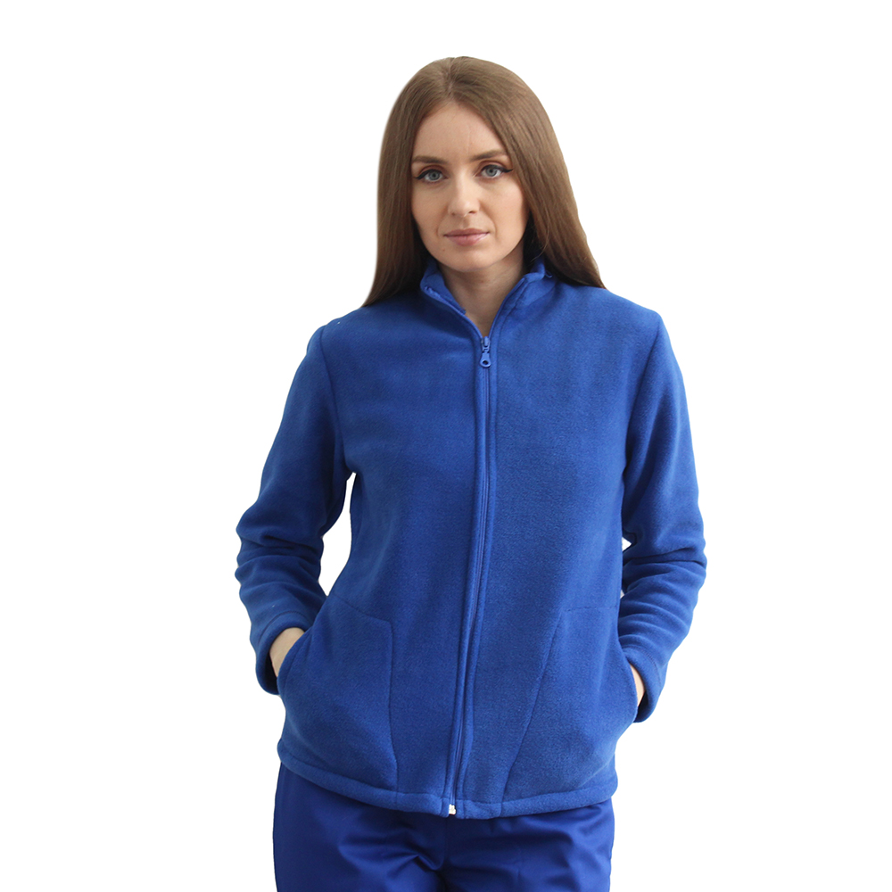 Jacheta medicala polar albastra cu doua buzunare aplicate