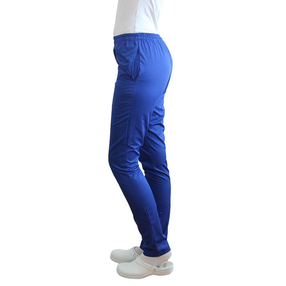 Pantaloni medicali albastri cu elastic si doua buzunare laterale