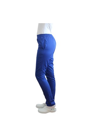 Pantaloni medicali albastri cu elastic si doua buzunare laterale