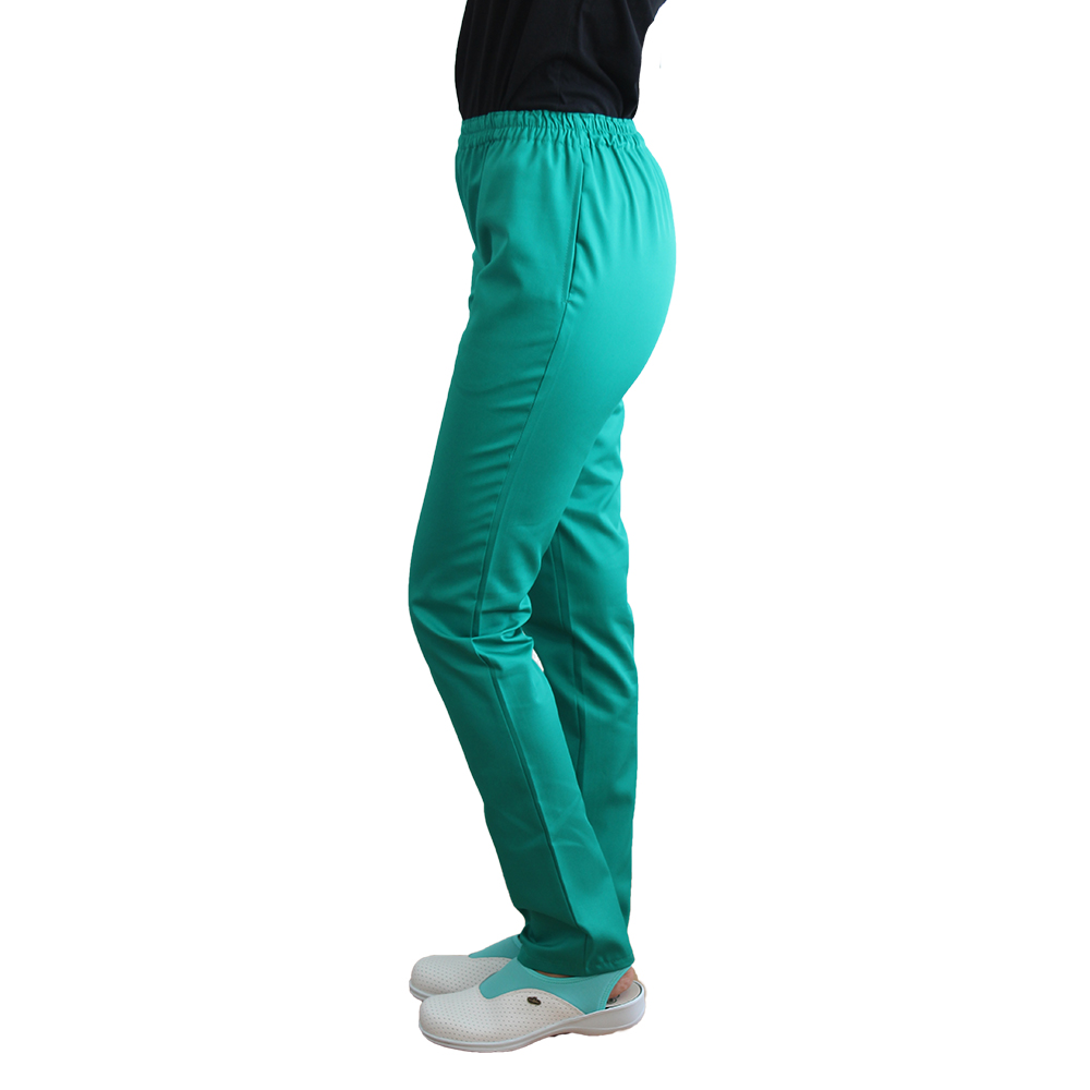 Pantaloni medicali verde cu elastic si doua buzunare laterale
