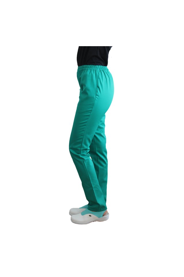 Pantaloni medicali verde cu elastic si doua buzunare laterale