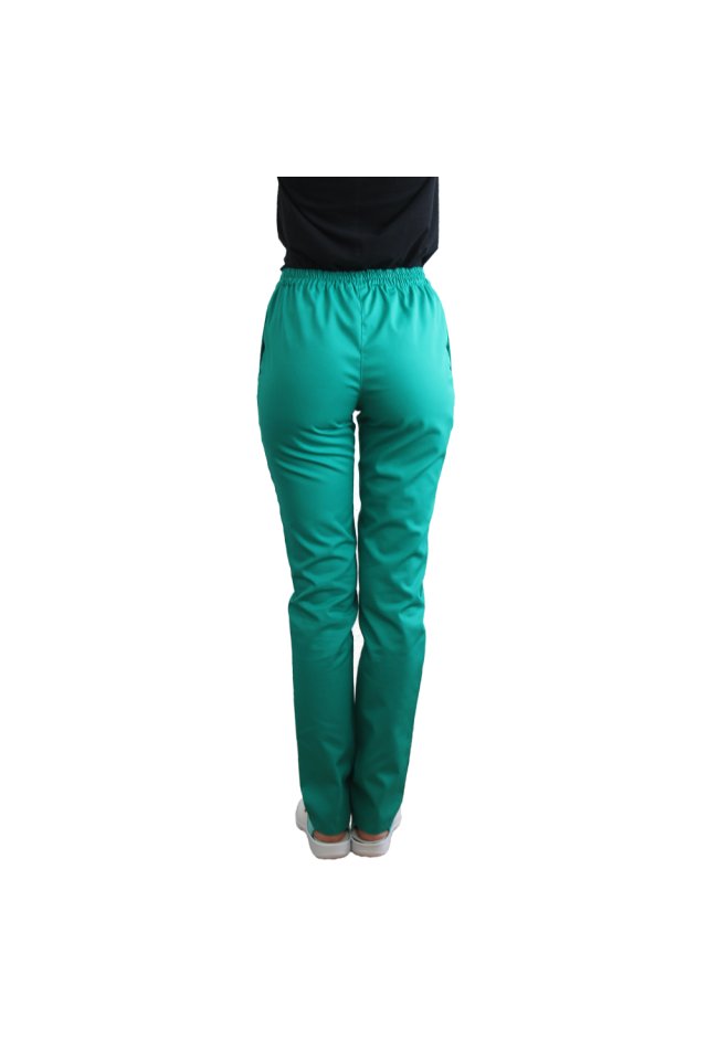 Pantaloni medicali verde cu elastic si doua buzunare laterale